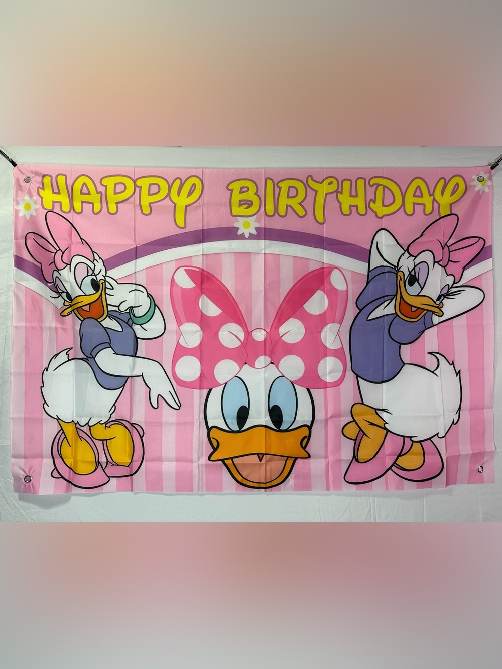Daisy Duck Happy Birthday Backdrop Banner 5x3Ft.